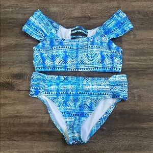 Blue Patterned Off-Shoulder Bikini Set